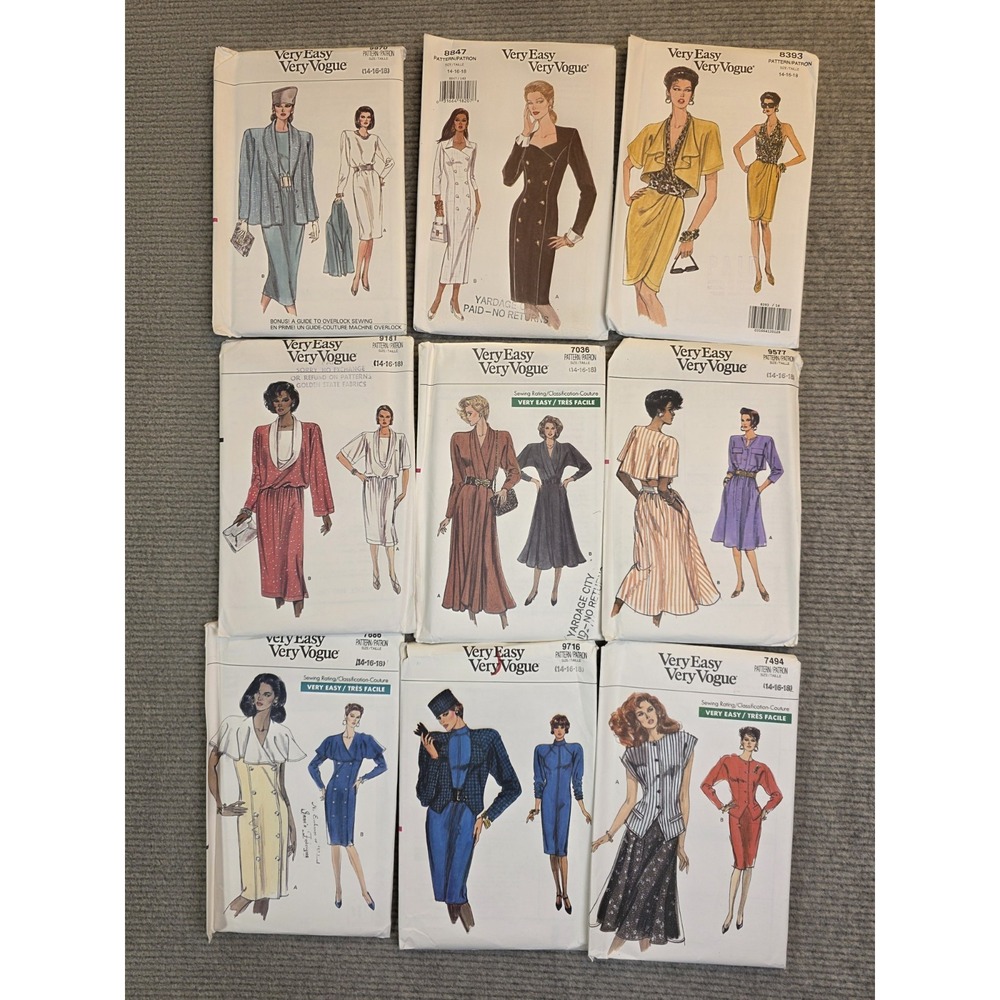 Very Easy Very Vogue Uncut Sewing Patterns 80s Lot of 9 Size 14/16/18 Vintage